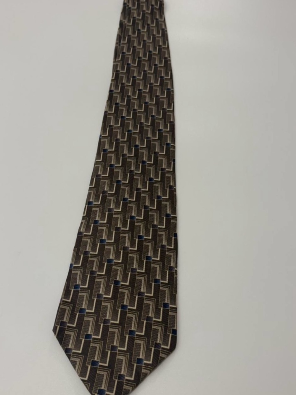 Stafford Brown Geometric Print Men's Tie with Navy Accents